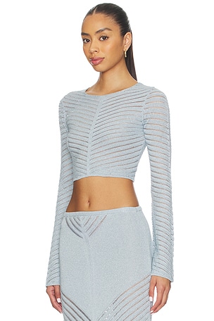 DEVON WINDSOR Raya Metallic Top in Baby Blue