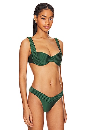 DEVON WINDSOR Rue Bikini Top in Dark Green. Size XS. Also
