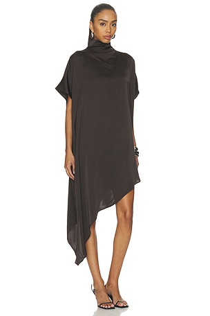 EAVES Noss Asym Mini Dress in Chocolate