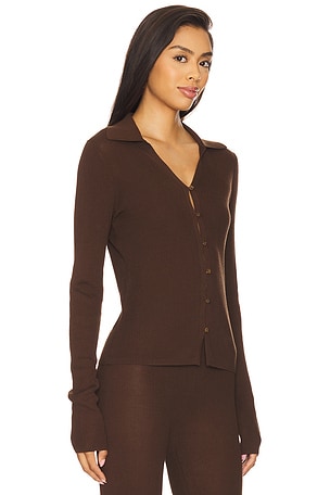EAVES Bailee Rib Cardigan in Chocolate