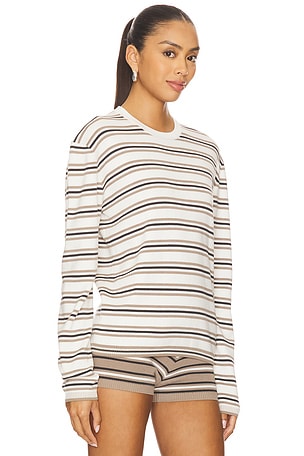 EAVES Cydnee Striped Oversized Sweater in White,Taupe
