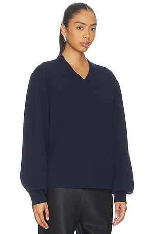 EAVES Zooey Double Faced V-neck Sweater in Navy