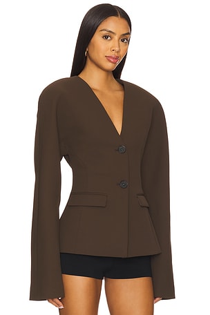 EAVES Gal Polished Crepe Blazer in Chocolate