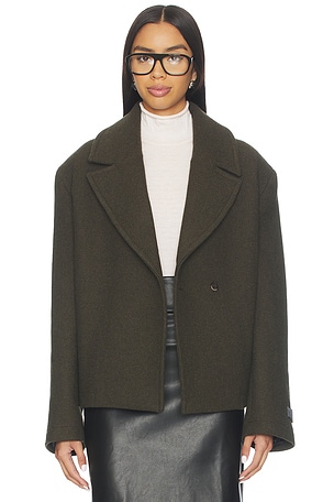 EAVES Osk Manteco Wool Cropped Peacoat in Green