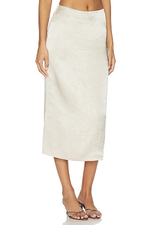 EAVES Kory Midi Skirt in Metallic Neutral