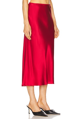EAVES Chana Silk Midi Skirt in Red