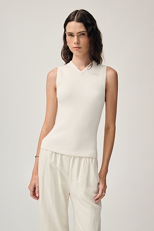 x Jasmine Tookes Susen Rib Knit V-neck Top EAVES