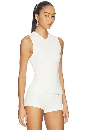 EAVES x Jasmine Tookes Susen Rib Knit V-neck Top in Ivory