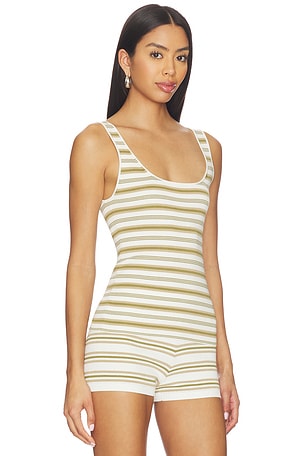 EAVES Cydnee Striped Knit Tank in White,Olive. Size XXS. Also