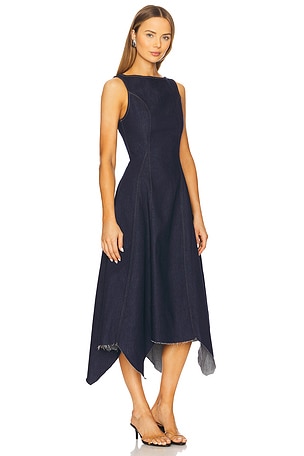 EB Denim Cara Boat Neck Long Dress in Blue
