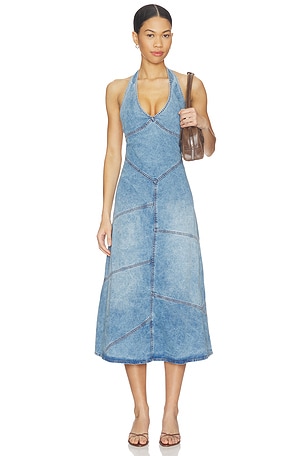 Delphi Pieced Halter Dress EB Denim