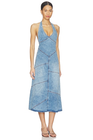 EB Denim Delphi Pieced Halter Dress in Blue