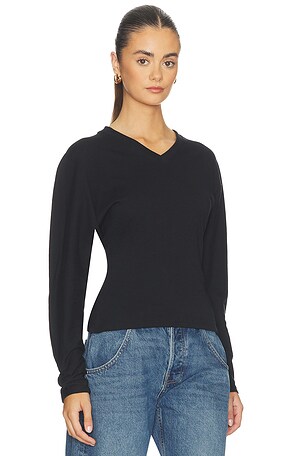 EB Denim Acacia V Neck Long Sleeve Top in Black