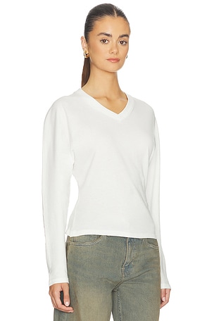 EB Denim Acacia V Neck Long Sleeve Top in White