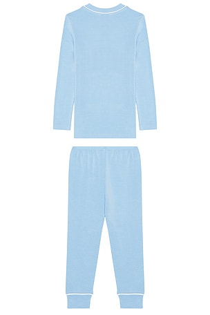 eberjey Kids Long Pajama Set in Summer Blue & White. Size 8. Also