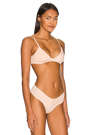eberjey Pima Stretch Cotton V Bralette in Beige. Size XS/S. Also