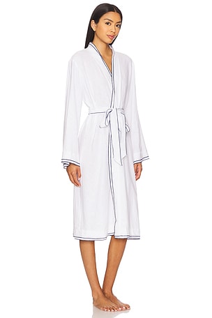 eberjey Linen Blend Long Sleeve Robe in Navy. Size XS. Also