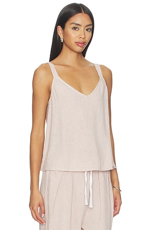 eberjey Linen Blend V Neck Cami Top in Taupe