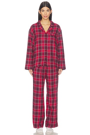 Flannel Pajama Set in Oxford Check, Holly Red & Wildberry eberjey