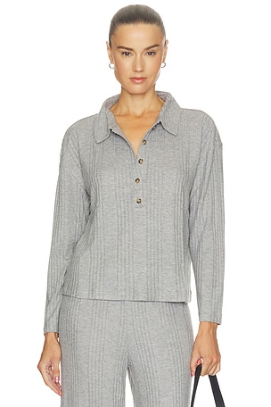 Variegated Rib Long Sleeve Polo Top eberjey