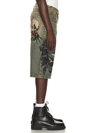 Ed Hardy Spider Skulls Rhinestone Long Shorts in Blue