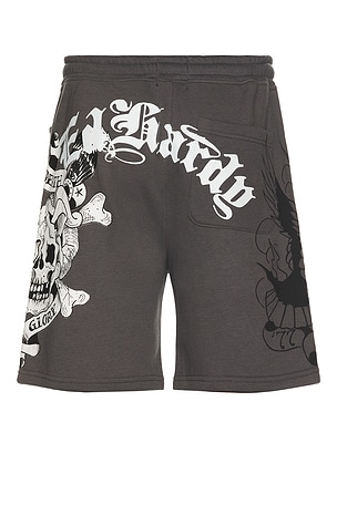 Ed Hardy Skull Fleece Short in Grey