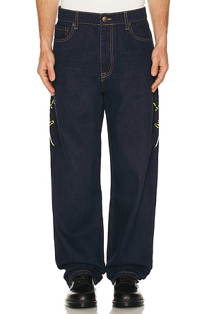 Ed Hardy Dragons Selvage Baggy Denim Pants in Blue