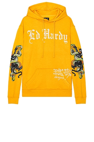 Ed Hardy Panther Snake Hoodie in Mustard