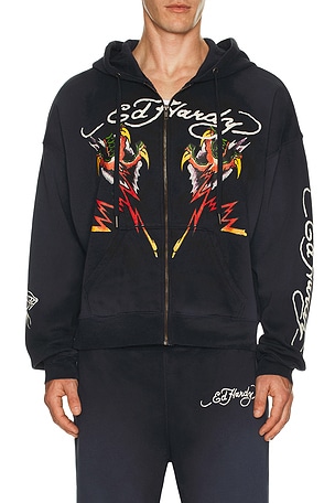 Tiger Flame Boxy Zip Hoodie Ed Hardy