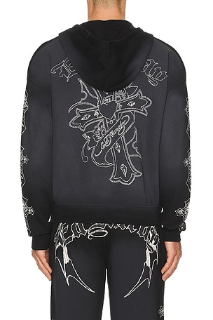Ed Hardy Crosses Boxy Zip Hoodie in Black