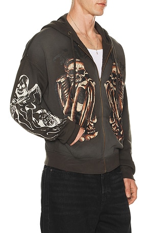 Ed Hardy Skeles Boxy Zip Hoodie in Grey
