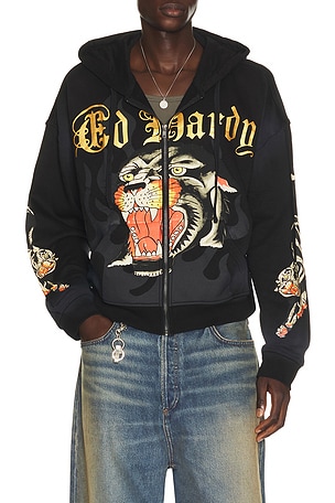 Panther Sunfade Boxy Zip Hoodie Ed Hardy