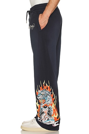 Ed Hardy Tiger Flames Baggy Sweatpant in Navy. Size XL/1X. Also