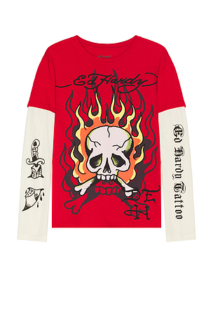 Flame Skull Hang Down Thermal Tee Ed Hardy