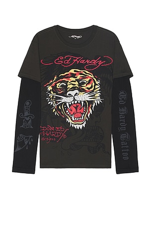 Tiger Head Hang Down Thermal Tee Ed Hardy