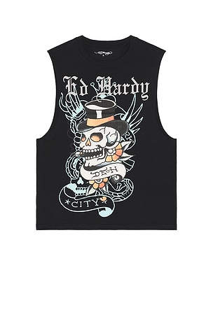 Skull Tophat Cutoff Tee Ed Hardy