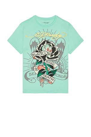 Black Rose Rhinestone Tee Ed Hardy