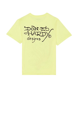 Ed Hardy Cobra Flame Rhinestone Tee in Lemon