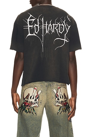 Ed Hardy By Appointment Only Cross Cropped Boxy Tee in Black. Size S. Also