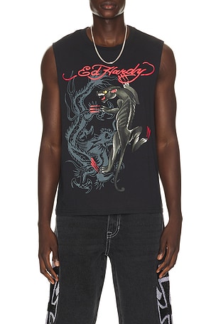 Panther Rose Cut Off Tee Ed Hardy