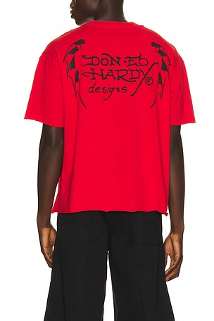 Ed Hardy Skull Roses Boxy Cropped Tee in Red