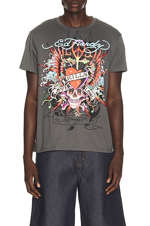 Love Kills Slowly Winged Skull Throwback Tee Ed Hardy