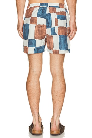 Edmmond Studios Rubik Swim Shorts in Blue,Brown