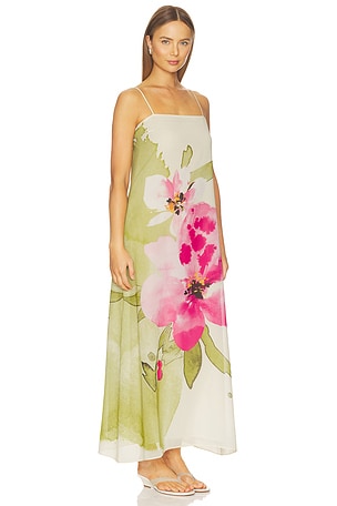 Especia Java Tropical Long Dress in Green,Pink