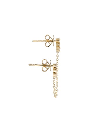 EF COLLECTION Graduated Diamond Double Chain Stud Earring in Metallic Gold