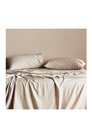 Ettitude Twin XL Sateen Solid Sheet Set in Ivory