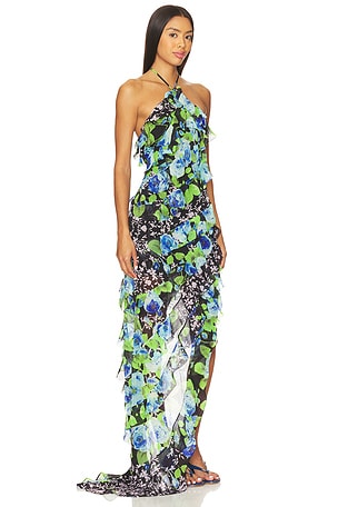 ELLIATT Briony Asymmetrical Maxi Dress in Blue,Green