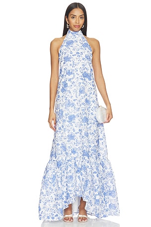 ELLIATT Elin Halter Gown in White,Blue