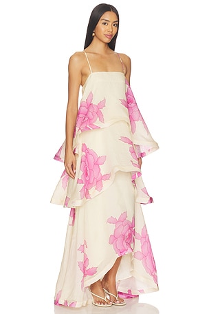 ELLIATT Rova Tiered Gown in Ivory,Mauve