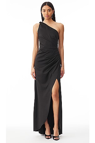 One-shoulder ruched mesh midi dress in black - The Sei